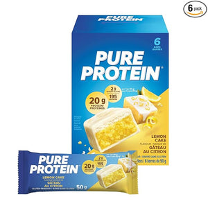 Pure Protein Bars, Non-Gmo, Lemon Cake Flavor, Value Pack, 50g, 6 count Box, Imported from Canada)