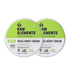 Raw Elements Face and Body Mineral Sunscreen SPF 30 Tin, Organic Sunblock Daily Protection, Non Toxic Reef Safe, Water Resistant, Cruelty Free, Plastic Free, 3 oz (Pack of 2)