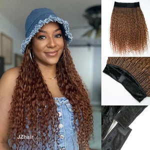 #30 Light Brown Braids Band Wig With Human Hair Curly Ends Boho Box Braids Head Band Wig Grab And Go Braided Hair Extensions For Women Color 30 20 Inch