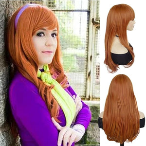 GNIMEGIL Stunning Long Straight Synthetic Wigs For Women In Copper Color Orange Wig With Bangs - Ideal For Daphne Costume Women Style Seekers