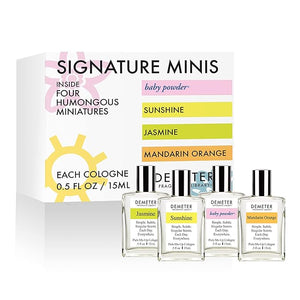 DEMETER Fragrance's Signature Humongous Miniature Set of 4 - Baby Powder - Sunshine - Jasmine - Mandarin Orange - Perfume Sampler Set for Women