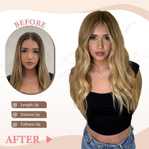 Clip in Hair Extensions, 6 PCS Natural &amp; Soft Hair &amp; Blends Well Hair Extensions, Lonng Wavy Hairpieces(20inch, 6pcs,Golden Blonde)