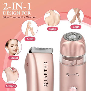 2 in 1 Women Electric Shaver Dual Head Bikini Trimmer for Women IPX7 Waterproof Wet &amp; Dry Use Body Hair Trimmer and Facial Hair Remover for Bikini Underarm Leg Arm Body Face
