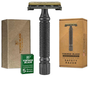 VIKINGS BLADE Double Edge Safety Razor for Men + 5 Swedish Steel Blades + Luxury Case. Smooth Reusable Recyclable (Chieftain ¡°5 BC¡±)