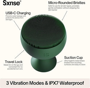 Palm Face Clean Pro? - Electric Face Scrubber for Acne - IPX7 Waterproof and Rechargeable Silicon Face Exfoliator with Slip-Free Grip 3 Speed Setting - Free from phthalates - Forest