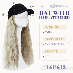 Hairro Baseball Hat With Hair Attached For Women Synthetic Adjustable Afro Kinky Curly Cap Wig For Cancer Patients Chemo 290g #16P613 Sandy Blonde mix Bleach Blonde
