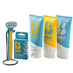 Be Smooth Men's Bundle - Complete Shaving Kit for Legs Head Chest &amp Arms with Razor 3 Cartridges Shave Butter Scrub &amp Lotion