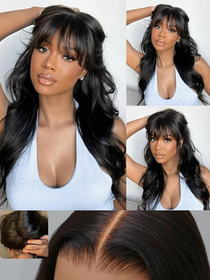 Nadula 7x5 HD Bye Bye Knots Glueless Curtain Bangs Wig with Drawstring, Pre Everything Loose Wave Wigs Human Hair Pre Cut/Plucked/Bleached Invisible Knots, Ready to Wear No Glue, 180% Density 24inch