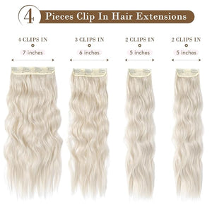 REECHO Hair Extensions 4PCS Clip in Hair Extensions HE001 Natural Soft Synthetic Hairpieces for Women Platium Blonde