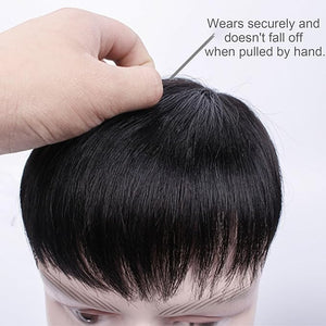 Hair Toupee for Men Natural Black Short Men Topper Wig Clip in Hairpiece Real Human Hair Lace Toupees for Hair Loss(Black7.8 * 7.8in)