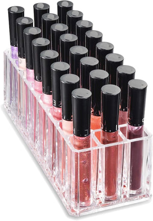 BY ALEGORY Acrylic Lip Gloss Organizer Makeup Storage Organization Refillablle Container Beauty Display Case 24 Space to Organize Tall Lip Gloss Lipsticks (2)