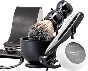 Grandslam Shaving Straight Razor Kit Steel Cutthroat Straight Razor With Leather Strop Shaving Brush Stainless Steel Shaving Bowl and Stand Shaving Soap Gift for Men Black¡¦