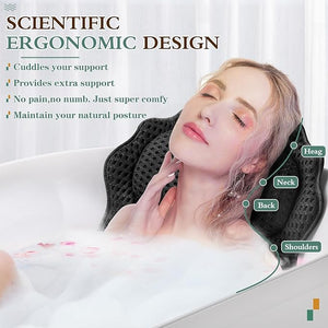 Bath Pillow RUVINCE Ergonomic Luxury Bathtub Pillow with HeadNeck Shoulder and Back Support 4D Bath Pillows for tub with 6 Powerful Suction Cups Fits All Bathtub Spa Tub Hot Jacuzzi (Black)