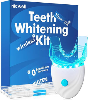 Nicwell Teeth Whitening Kit for Sensitive Tooth: 3 x 35% Carbamide Peroxide Gel &amp 1 Safe Remineralizing Pen - Teeth whitening LED light for Glow Gen Aged 18-34 - Oral Care for Dentist Office Daily