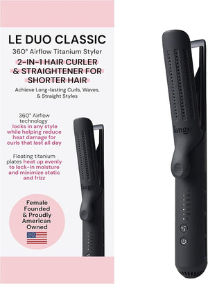 L'ANGE HAIR Le Duo Standard 360¡Æ Airflow Styler | 2-in-1 Curling Wand &amp Titanium Flat Iron Hair Straightener | Professional Hair Curler with Cooling Air Vents | Dual Voltage &amp Adjustable Temp