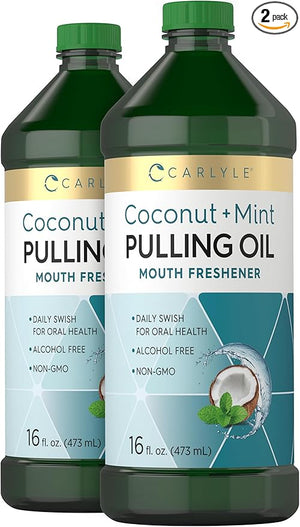 Carlyle Pulling Oil for Teeth &amp; Gums | 16 Fl Oz Pack of 2 | Coconut and Mint | Alcohol Free &amp; Non-GMO