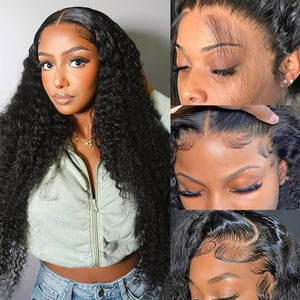 32 Inch Deep Wave Lace Front Wigs Human Hair 180 Density Curly Human Hair Wig 13x6 HD Lace Frontal Curly Wig Pre Plucked, Real Human Hair No Synthetic Blend No Tangle No Shedding Triple Lifespan 3X
