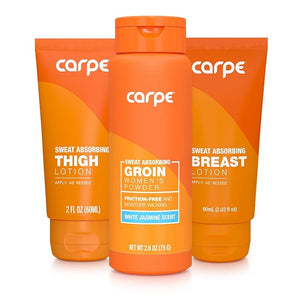Carpe Women's Sweat Bundle Deal (1x Breast Sweat Absorbing Lotion 1x Thigh Chafe Lotion 1x Groin Powder) Women's Deodorant - Helps Absorb Excessive Sweat w/Odor Protection for Sensitive Lady Parts