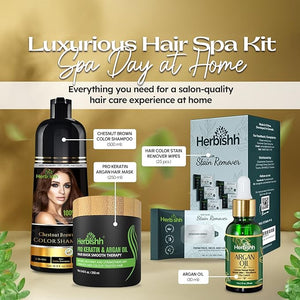 Herbishh Hair Color Shampoo for Gray Hair ? Natural Hair Dye Shampoo ? Lasts Up To 3-4 Weeks ? 500ML ? 3-In-1 Hair Color ? Colors, Cleanses, and Conditions (Chestnut Brown Giftset)