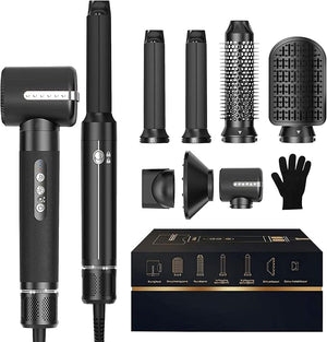 7 in ONE Hair Dryer Brush, Powerful Blow Dryer Brush with Air Curler for Hair, Brush Blow Dryer with Diffuser, Ionic Hot Air Brush Fast Dry, Volumize, Curls, Straight, Hair Styling Tools 100-120V