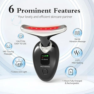 Facial Massager for Face and Neck, Red-Light-Therapy-for-Face and Neck, Face culpting Wand with 7 Color, at-Home Face Tool for Skin Care,Gifts for Women (Black)