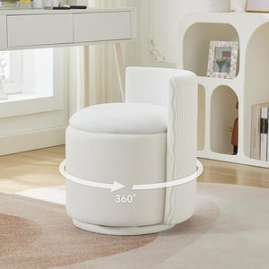 Velvet Vanity Chair with Storage, 360¡Æ Swivel Makeup Chair with Wave Back, No Assembly Small Accent Stool for Bedroom, Dressing, Living Room, White