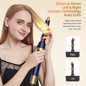 T-GOGO Hair Dryer Brush Professional: 6 in 1 Hot Air Hair Styler &amp Dryer Set Powerful Hair Air Curling Iron High-Speed Negative Ionic Blow Dryer Auto-Wrap No Heat Damage (Dark Blue)