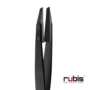 Rubis Classic Techno Stainless Steel Tweezers for Precise Eyebrows and Hair Removal Slanted Polymer Tips 1KS104 BlackRubis Switzerland Swiss Made World Renowned Precision