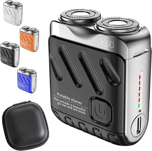 Portable Rotary Dual Ring Electric Shaver Afeitadora El?Ctrica Port?Til Rotativa De Doble Anillo USB Rechargeable Portable Mini Small Steel Cannon Rotary Dual Ring Electric Shaver (Black)