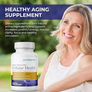 Juvenon Cellular Health | Heart Brain Supplement with Acetyl L-Carnitine and Biotin - Supports NAD+ Function Energy Production Mood Revitalized Metabolism Mental Focus &amp Clarity (90 Capsules)