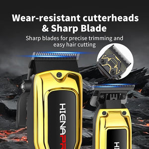 HIENA PRO Professional Hair Clipper Set for Men Cordless Barber Clipper Set and Trimmer Kit Electric Hair Cutting Tools with USB Rechargeable Perfect Gifts for Men