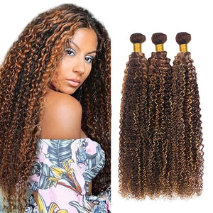 P430 Highlight Brown Bundles Human Hair Kinky Curly 3 Bundles 20 22 24 Inch Unprocessed Brazilian Virgin Remy Dark Brown Kinky Curly Bundle Human Hair Extensions