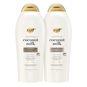 OGX Shampoo and Conditioner Set Nourishing + Coconut Milk Shampoo and Conditioner for Moisturizing &amp Strengthening Hair Care Formulated without Sulfated Surfactants 25.4 FL OZ 2 Pack
