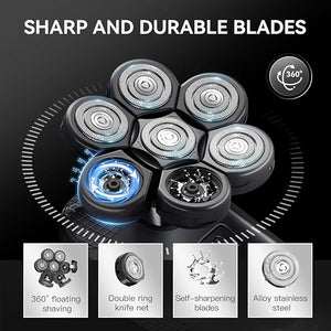 7D Head Shavers for Bald Men - 5 in 1 Bald Head Shavers for Men Body Shaver for Mens with Nose Hair &amp Beard Trimmer IPX6 Waterproof Wet Dry LED Display with Travel Case Cordless Head Razor (Black