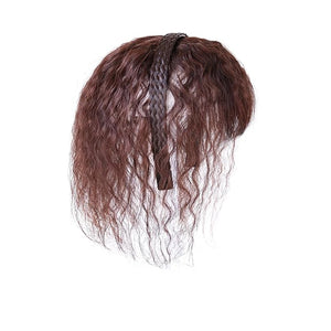 viviaBella Women 10 Twist Braid Headband Straight Hairpieces Human Hair Clip In Topper Hair Extensions With Bangs Natural Black (Curly Reddish Dark Brown)