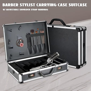 Professional Barber Case Barber Carrying Case Portable Travel Stylist Tool Box with Lock and Shoulder Strap Professional Salon Hair Cutting Grooming Kit Storage Organizer for Barber Supplies