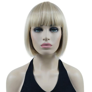 Lydell 8 Straight Short Bob Hair Flat Bangs Cute Central Dot Skin Top Heat Resistant Synthetic Wigs (24BT613 Blonde Mix)