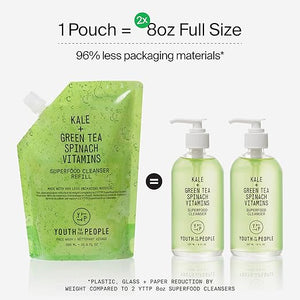 Youth To The People Superfood Facial Cleanser - Kale + Green Tea Daily Face Wash Gentle Makeup Remover with Soothing Antioxidants for Glowing Skin pH Balance Clean Pores Sulfate-free Refillable