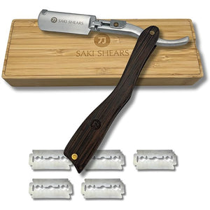 Straight Edge Shaving Razor with Disposable Blades - Wood Handle Stainless Steel Sharp (Medium Brown)