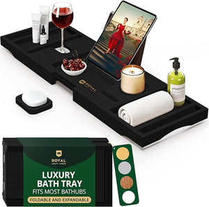 ROYAL CRAFT WOOD Premium Foldable Bathtub Tray - Wood Bath Tray for Tub Bamboo Shelf Expandable Bath Table Trays Bathtub &amp Bathroom Accessories for New Home &amp Mothers Day &amp Birthday Gif
