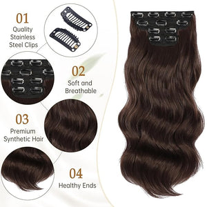 Vigorous Clip in Hair Extensions 20Inch Light Brown Hair Extensions Clip Ins 4Pcs Long Wavy Soft Synthetic Hairpieces for Women