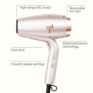INFINITI PRO CONAIR SmoothWrap Hair Dryer Blow Dryer with Diffuser and Concentrator Attachments Advanced Plasma and Ceramic Technology for Less Frizz More Volume and Body Champagne