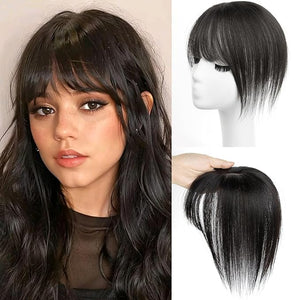 Natural-Looking 14 Inch Black Hair Topper with Bangs - Real Human Hair Topper for Women(1B 14Inch)