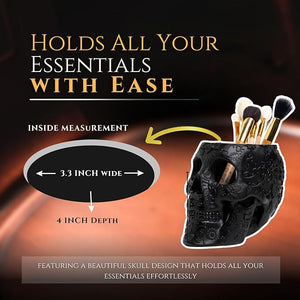 Skull Makeup Brush Holder Pen Holder Vanity Desk Office Organizer Stationary Decor Planter  Candy Bowl  Goth Decorations  Extra Large Skulls Gothic Skull &amp Bones Organizer Bathroom (Blac