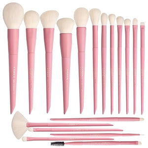 LORYP Makeup Brushes Set Labeled 18 Piece Face and Eye Brush Set Ultra soft hair Foundation Concealer Blush Contour Blending Eyeshadow Pink Brush kit