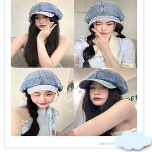 Women's wig hat wig denim beret wig straight hair Baseball cap wig for girl Christmas Halloween Daily Party Use