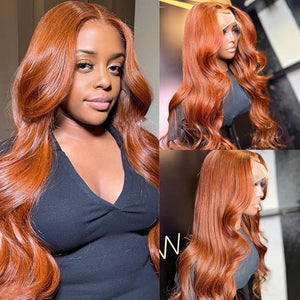 Colorful Bird 13X4 Orange Ginger Brown Colored HD Invisible Lace Front Wigs Human Hair Body Wave Brazilian Virgin Lace Front Human Hair Wigs 150% Density Pre Plucked With Natural Hairline 20 inch