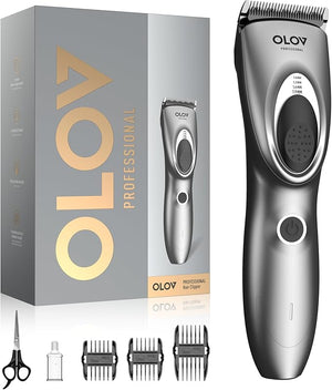 Hair Clippers for Men Cordless Hair Clipper Kit Adjustable 4 Length Setting 2-Speed Settings Replaceable Ceramic Blade Heads Rechargeable Hair Clippers for Family (Grey)