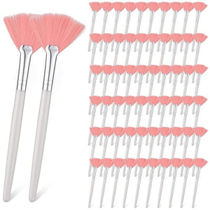 60 Pcs Fan Facial Brushes Fan Mask Soft Facial Applicator Brushes Acid Brush Cosmetic Makeup Blush Applicator Tools for Esthetician Eyeshadow Peel Mud Cream(Pink)
