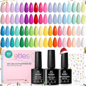 beetles Gel Nail Polish Set - 40 Pcs 36 Colors Nail Polish Kit Pink Red Green Blue Color Gel with Base&amp;Glossy Matte Top Coat UV LED Petal Symphony Collection Nail Art Christmas Gifts for Women